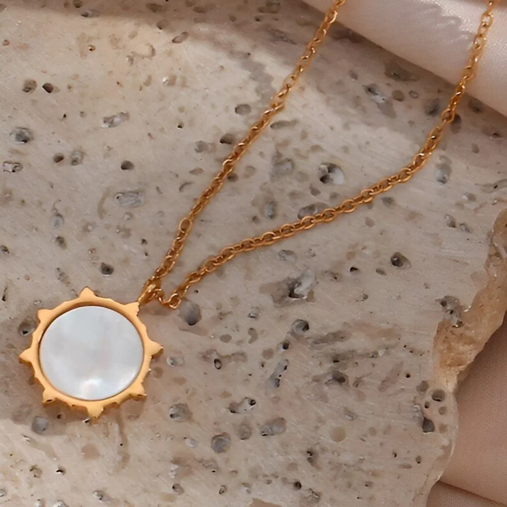 8-Point North Star Pendant Necklace with 18K Gold Plating and Natural Shell - Picture 7 of 8